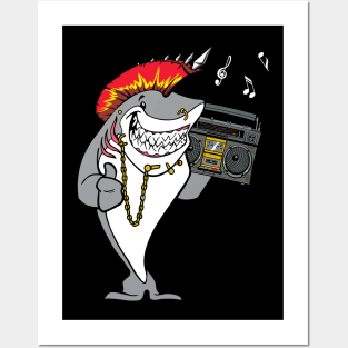 Punk Rock Music Shark With Boombox Posters and Art